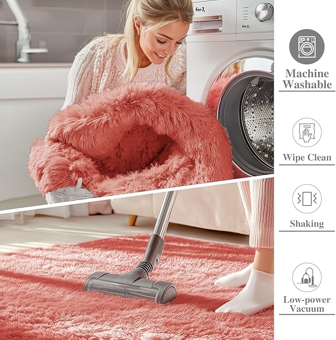 OLANLY 2x8 Machine Washable Runner Rugs for Hallway, Soft Fluffy Shaggy Bedside Rugs for Bedroom, Living Room, Indoor Floor Carpet for Kids Girls and Boys, Home Decor Aesthetic, Rust Red