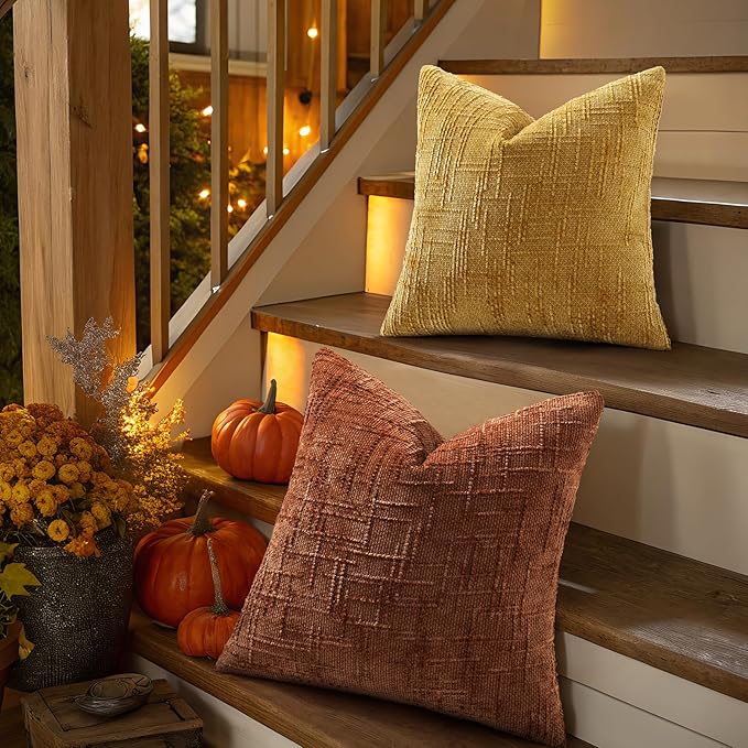 decorUhome Rust Chenille Throw Pillow Covers 18x18 Set of 2 Textured Soft Cozy Slubby Couch Pillow Covers Modern Farmhouse Boho Decorative Pillow Cases for Bed Sofa Living Room