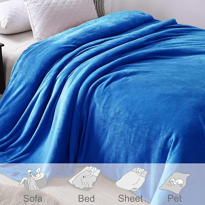 Exclusivo Mezcla Fleece Throw XL Blanket for Couch, Sofa, Super Soft and Warm Cobalt Blue Blankets, All Season, Cozy, Plush, Lightweight, 50x70 Inches
