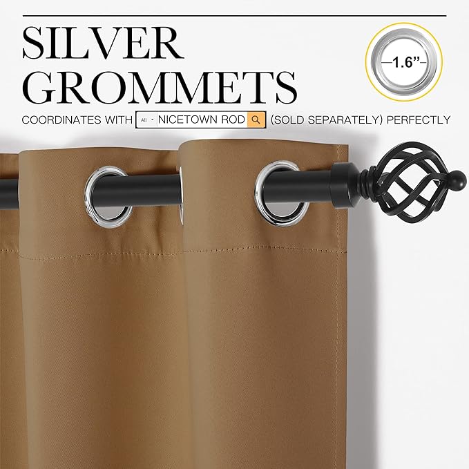 NICETOWN Sleek Blackout Curtains 40 inches Length for Small Windows, Noise Reducing and Block Draft Panels for Door Doorway Laundry Office Luxury Decor Theme (2 Panels, Gold Brown, W42 x L40 -Inch)