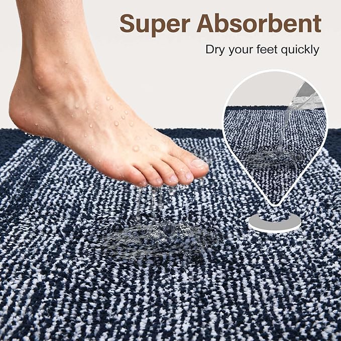 Bathroom Rugs 24x17 Non Slip Washable, Dark Blue Bath Mat for Bathroom Floor Tub, Soft Absorbent Quick Dry Mats for Shower, Bathtub,Home Decor