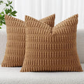 MIULEE Pack of 2 Corduroy Decorative Throw Pillow Covers 16x16 Inch Soft Boho Striped Pillow Covers Modern Farmhouse Home Decor for Sofa Living Room Couch Bed Brown