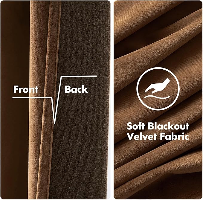 MIULEE Velvet Curtains Chocolate Elegant Grommet Thermal Insulated Soundproof Brown Room Darkening Curtains/Drapes for Classical Living Room Bedroom Decor 52 x 108 Inch Set of 2