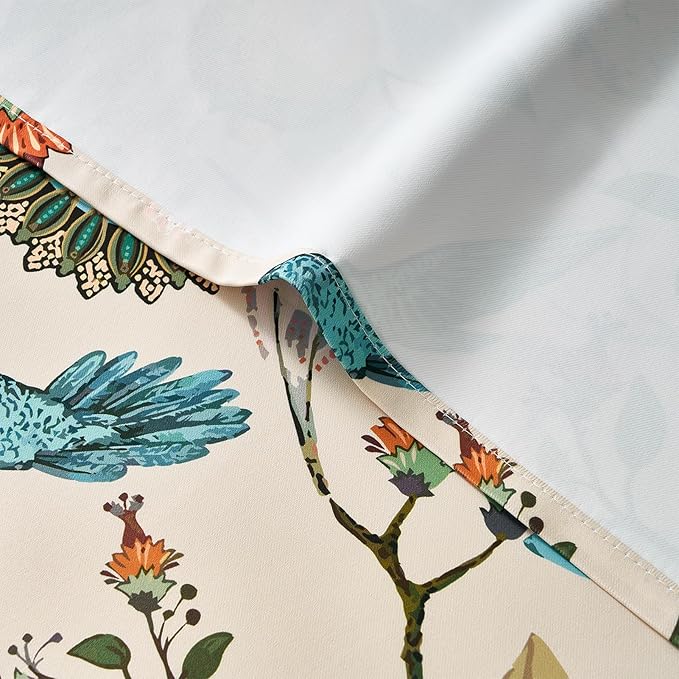 Topfinel Beige Kitchen Tier Curtains 36 Inches Long Botanical Floral Hummingbird Grommet Room Darkening Half Window Drapes for Rv Cafe Basement Bathroom Dinning Room 2 Panels