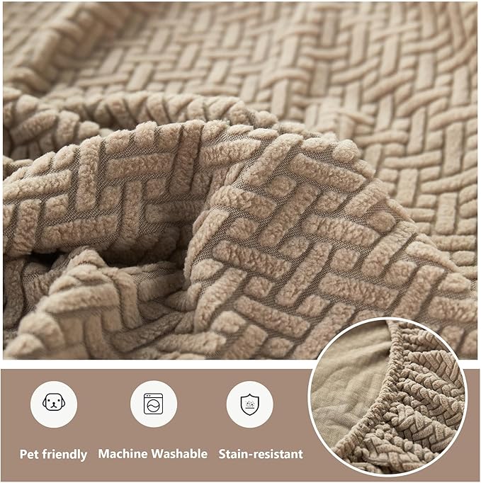 Couch Cushion Covers for Sofa Couch Covers Wear-Resistant Universal Sofa Cover Washable Stretch for Sectional Slipcovers (Texture-Light Coffee,Back Cover L)