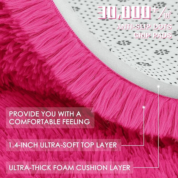 OLANLY 2x4 Machine Washable Runner Rugs for Hallway, Soft Fluffy Shaggy Bedside Rugs for Bedroom, Living Room, Indoor Floor Carpet for Kids Girls Boys, Nursery Rooms, Home Decor Aesthetic, Hot Pink