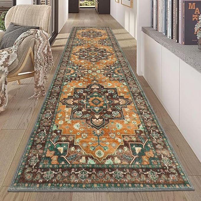 HEBE Hallway Runner Rug 2'x8' Washable Vintage Distressed Area Rugs Non Slip Laundry Rug Runner Boho Floor Carpet Runners for Hallways Entryway Laundry Room Kitchen Bathroom