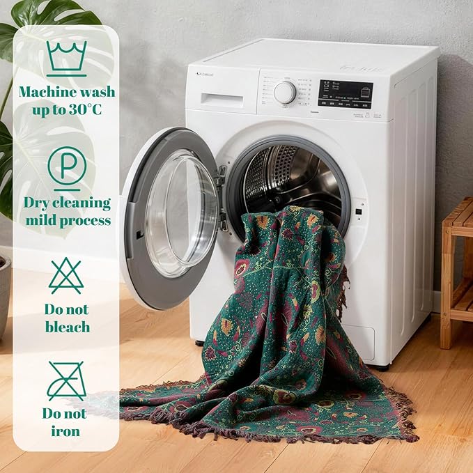 MSGKV Boho Throw Blanket for Couch and Sofa Cotton Blankets for Living Room Bedroom Reversable Florals Throw 60"x80" Spring Breathable Cozy Blankets