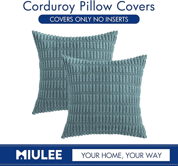 MIULEE Pack of 2 Corduroy Decorative Throw Pillow Covers 20x20 Inch Soft Boho Striped Pillow Covers Modern Farmhouse Home Decor for Summer Coastal Sofa Living Room Couch Bed Coastal Blue