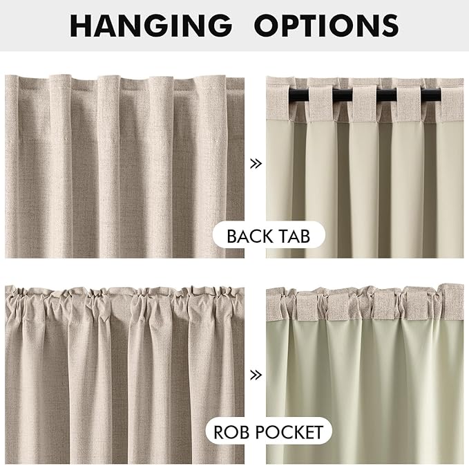 MIULEE 100% Blackout Linen Curtains for Bedroom, Natural Solid Luxury Decor Thermal Insulation Room Darkening Drapes for Living Room Nursery Back Tab Rod Pocket 42 x 90 Inches, 2 Panels