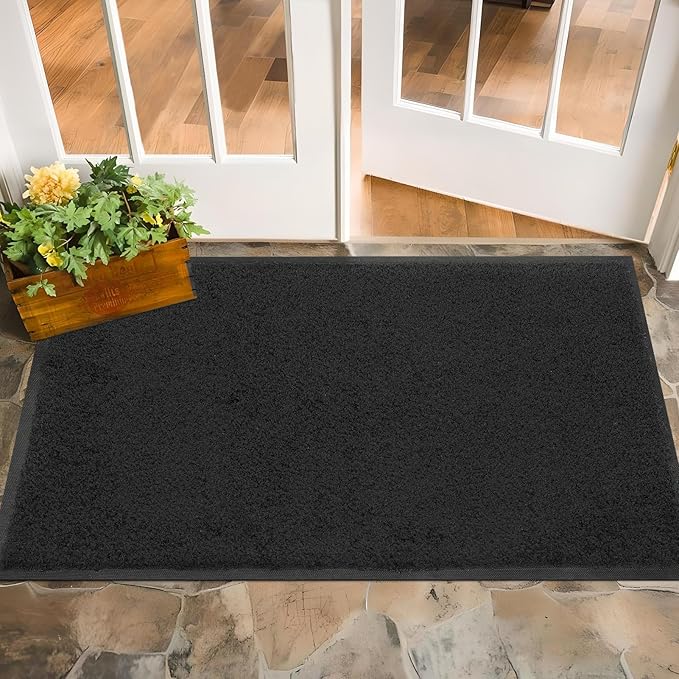 Mibao Dirt Trapper Door Mat for Indoor Outdoor, Waterproof All-Season, All-Weather Doormat, Heavy Duty Non-Slip Entrance Rug, Low Profile Absorbent Entrance Mat Carpet, 36" x 24", Black