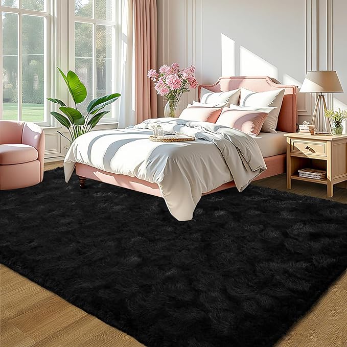 LOCHAS Ultra Soft Indoor Modern Area Rugs Fluffy Living Room Carpets for Children Bedroom Home Decor Nursery Rug 3x5 Feet, Black