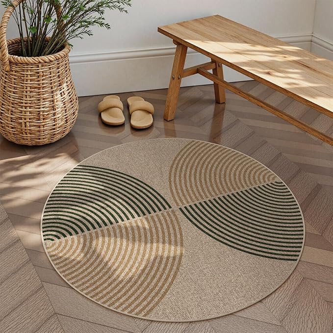 Lahome Enfys Modern Rainbow Round Entryway Rug 4ft, Circle Easy Jute Rug Washable Indoor Outdoor Patio Rug Farmhouse Front Door Mat, Contemporary Non Slip Round Carpet for Bedroom Kitchen