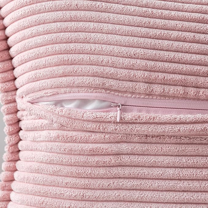 MIULEE Pink Corduroy Decorative Euro Sham Pillow Covers 24x24 Inch with Splicing Set of 2 Soft Boho Pillow Covers Broadside Textured Pillowcases for Couch Bed Livingroom