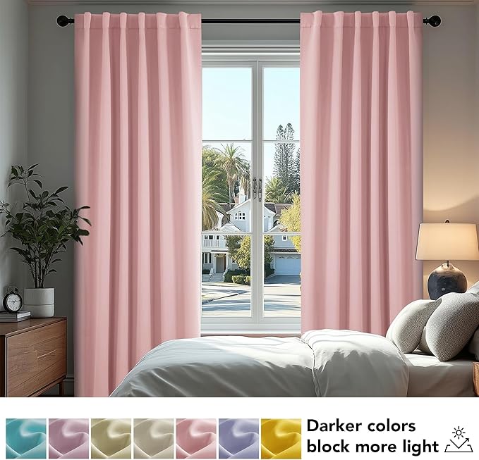 Deconovo Solid Back Tab and Rod Pocket Curtains Thermal Insulated Blackout Window Curtains for Living Room 52Wx84L Inch Coral Pink 2 Panels