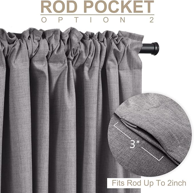 100% Blackout Shield Linen Blackout Curtains for Bedroom 84 Inches Long, Back Tab/Rod Pocket Living Room Drapes, Thermal Insulated Blackout Curtains 2 Panels Set, 50" W x 84" L, Darkgray