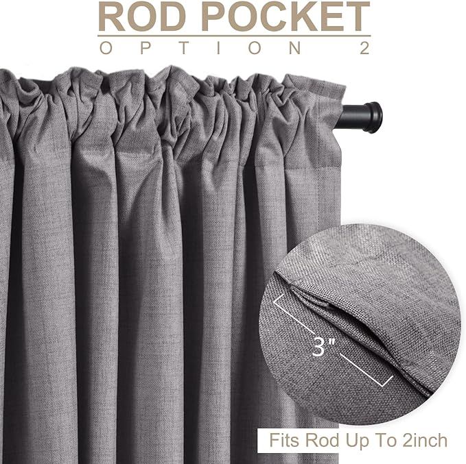 100% Blackout Shield Linen Blackout Curtains for Bedroom 90 Inches Long, Back Tab/Rod Pocket Living Room Drapes, Thermal Insulated Blackout Curtains 2 Panels Set, 50" W x 90" L, Darkgray