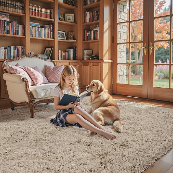 Rugs for Living Room 5x8, Alfombras para Salas Shag Large Plush Soft Area Rug, Shaggy Carpets for Bedroom, Kids Boys Girls Home Decor Aesthetic(Beige, 5 x 8)