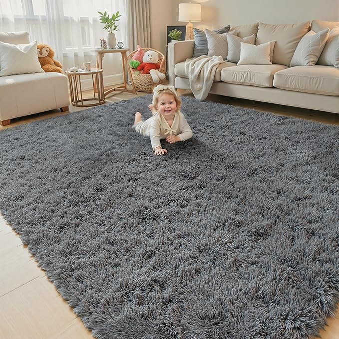 8x10 Area Rugs for Living Room Bedroom Rug, Large Area Rug Shag Shaggy Carpet Soft Plush Furry Bedside, Rugs for Home Decor (Dark Grey, 8x10 Feet)