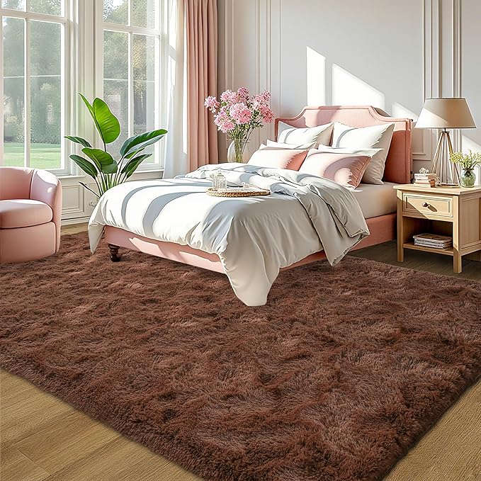 LOCHAS Ultra Soft Indoor Modern Area Rugs Fluffy Living Room Carpets for Children Bedroom Home Decor Nursery Rug 6x9 Feet, Brown