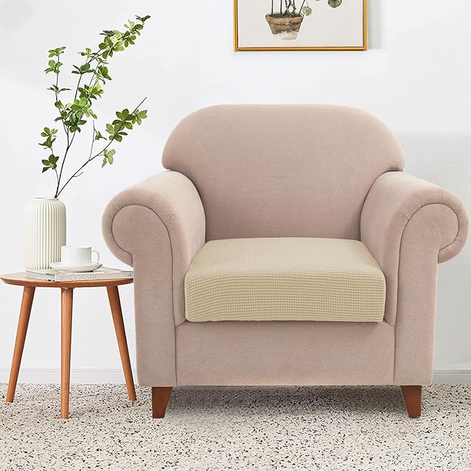 Water-Repellent Sofa Cushion Covers RV Seat Cover, High Stretch Removable Furniture Protector for Living Room, Washable Chair Seat Slipcover, 1 Seater (Small, Ivory)