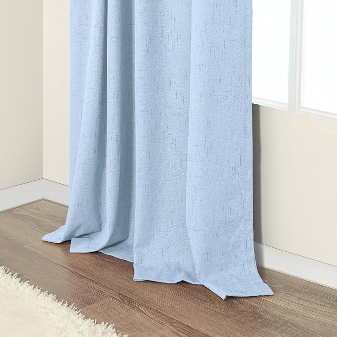 Total Blackout Baby Blue Linen Curtains 108 Inches Long 2 Panel Set Light Blue Pale Sky Colored Floor to Ceiling Thermal Spring Summer Curtain for Living Room Bedroom Patio Sliding Door Drape Back Tab