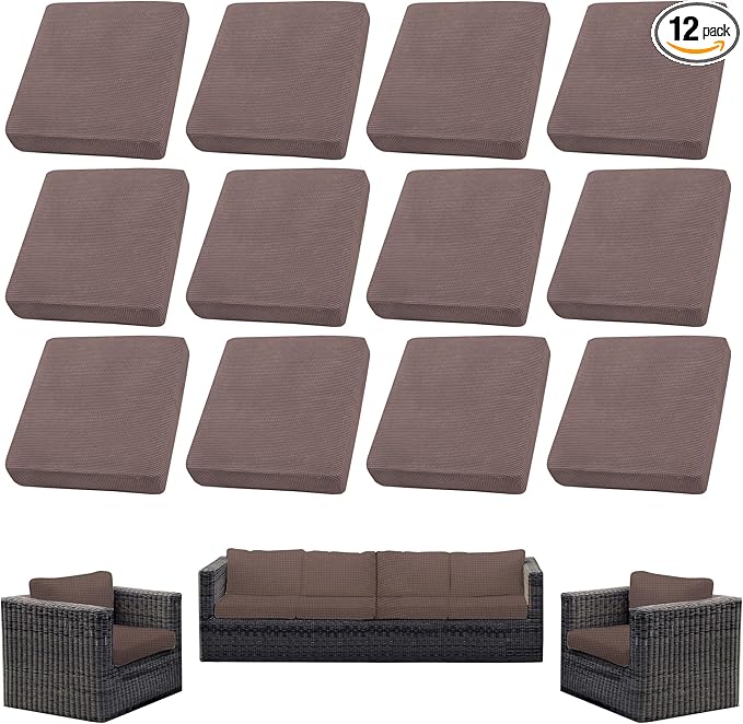 Outdoor Cushion Covers Set,12PCS Patio Furniture Couch Seat Slipcovers, Replacement for Sofa Sectional Chair(Cover，Only)