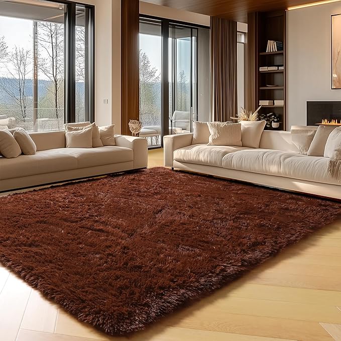 ONASAR Brown Rugs for Living Room Bedroom, 5x8 Fluffy Bedside Area Rug, Soft Plush Shaggy Indoor Floor Carpet for Nursery Kids Girls Boys Teen Dorm Home Office Decor Aesthetic