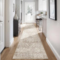 2'6"x12' Washable Hallway Runner Rug - Non Slip Kitchen Runner Rugs with Rubber Backing Vintage Low-Pile Carpet Runners for Entryway Dining Room Laundry Room Home Decor (Beige)
