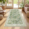 Yamaziot Washable Runner Rug 2x4 – Non Slip Boho Floral Hallway Runner Rug with Rubber Backing, Low Pile Faux Wool Distressed Carpet for Kitchen, Laundry, Bedroom, Entrance, Green