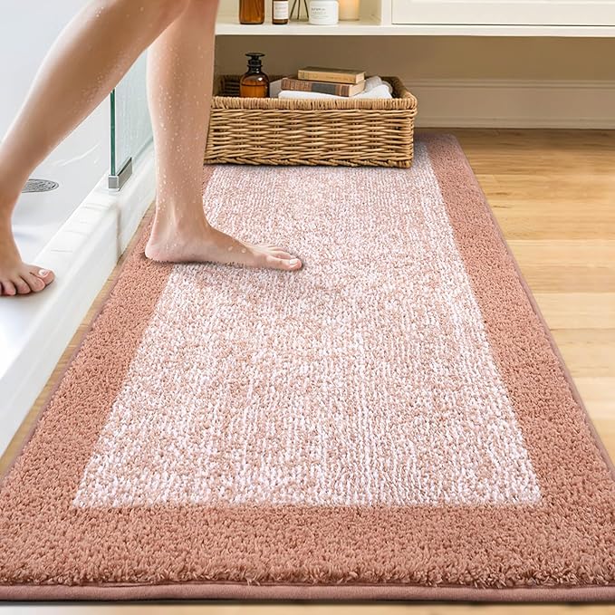 70x24 Long Bathroom Rugs Washable Non Slip, Pink Bath Mat for Bathroom Floor Tub, Soft Absorbent Quick Dry Mats for Shower, Bathtub,Home Decor