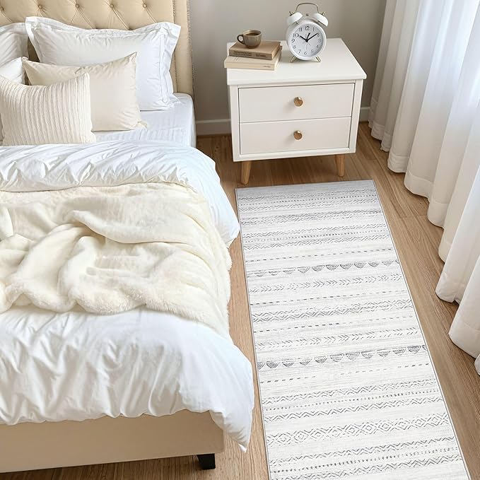 Nakagishi Runner Rug Kitchen Washable Rugs: 2x6 Non-Slip Boho Soft Modern Stain Resistant Indoor Floor Neutral Farmhouse Throw Carpet for Hallway Bathroom Laundry Room Entryway Bedroom- Gray