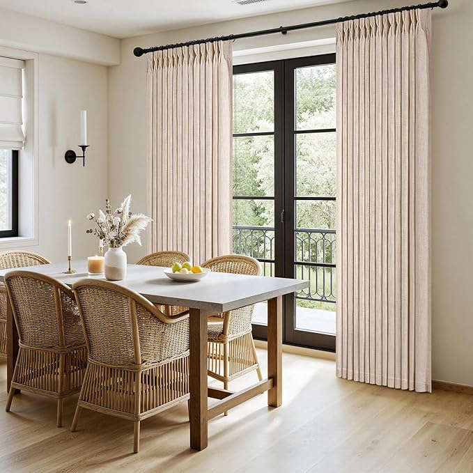 MIULEE Pinch Pleated Thick Linen Curtains 108 Inches Length 2 Panels for Living Room Bedroom, Extra Long Memory Trained Pinch Pleat Drapes Light Filtering Sand Beige Foor to Ceiling Curtains