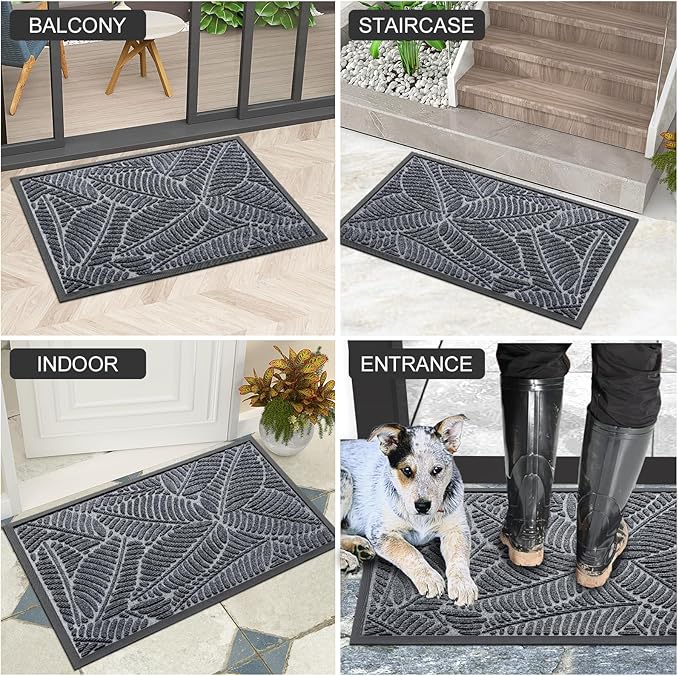 Colorxy Waterproof Doormat, Sturdy Natural Rubber Front Indoor Mat, Non Slip Low Profile Indoor Outdoor Door Mats, Stain and Fade Resistant Floor Mat, Easy Clean Patio Entrance Mat, 59''x36'', Grey