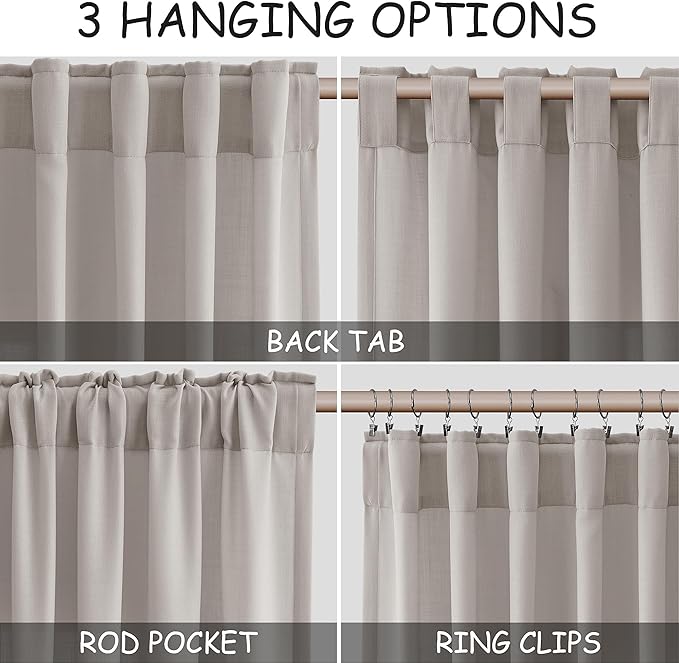 Nanspring Stone Grey Linen Curtains 84 Inch Length 2 Panels Set for Living Room Simple Modern Light Filtering Semi Sheer Curtain Back Tab and Rod Pocket Neutral Luxury Drapes for Bedroom Office 52x84