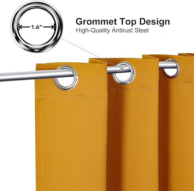 ChrisDowa Small Window Curtains for Kitchen and Bedroom - Grommet Short Thermal Insulated Room Darkening Curtains (2 Panels, Mustard Yellow, 42 x 36 Inch)