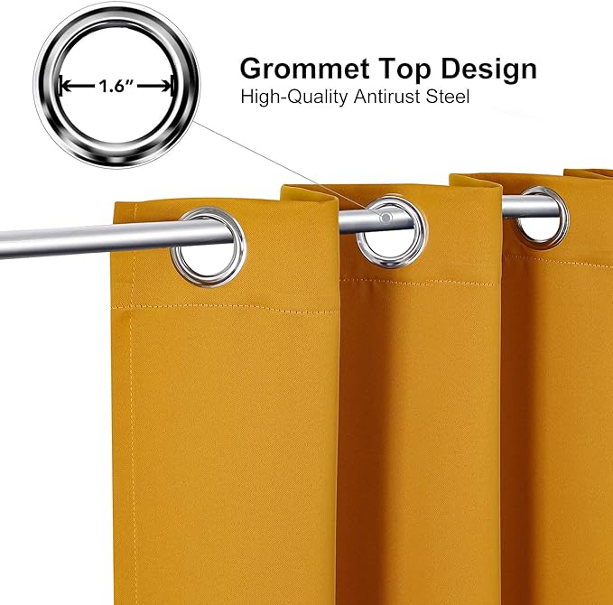 ChrisDowa Room Darkening Curtains 120 Inches Long 2 Panels Set for Living Room, Grommet Thermal Insulated Blackout Curtains for Bedroom (Mustard Yellow, 52 x 120 Inch)