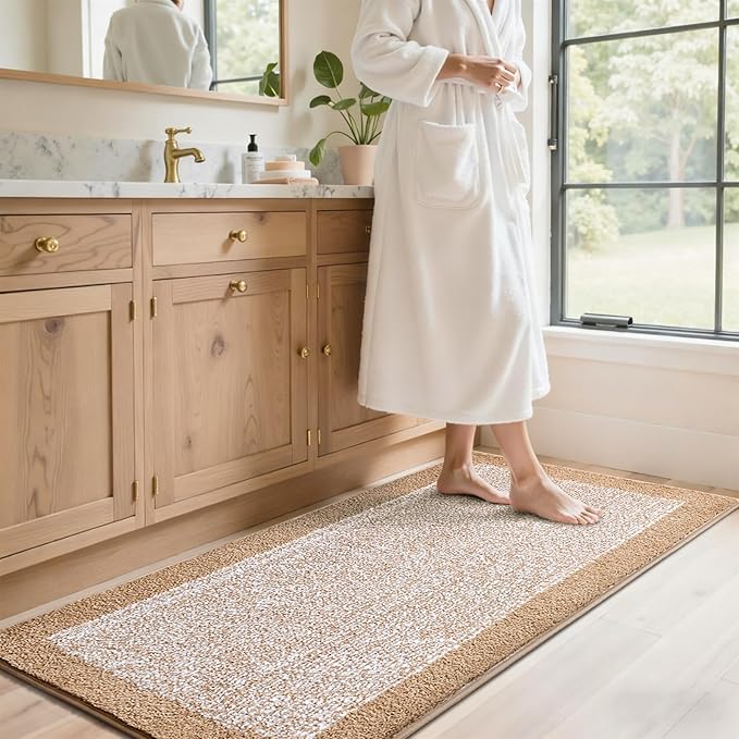 70x24 Long Bathroom Rugs Washable Non Slip, Beige Bath Mat for Bathroom Floor Tub, Soft Absorbent Quick Dry Mats for Shower, Bathtub,Home Decor