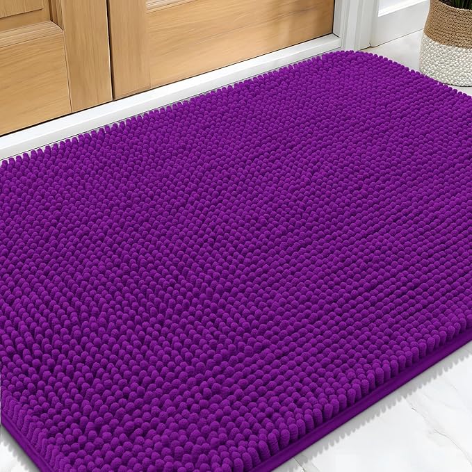 OLANLY Dog Door Mat for Muddy Paws 32x20, Absorbs Moisture and Dirt, Absorbent Non-Slip Washable Doormat, Quick Dry Chenille Mud Mat for Dogs, Entry Indoor Entryway Carpet for Inside Floor, Purple