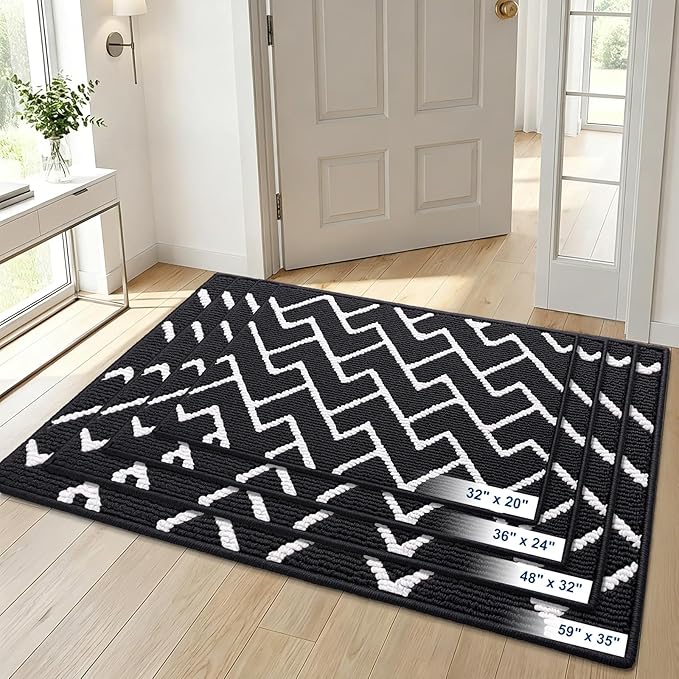 OLANLY Front Door Mat, Non-Slip Rubber Backing, Dirt Resistant and Absorbent, Washable, Easy to Clean Low-Profile Indoor Doormat for Back Door, Entryway, Inside Entrance, 48x32, Deep Black