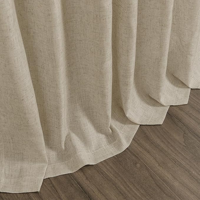 Eggshell Beige Linen Curtains for Living Room 98 Inches Long Light Filtering Semi Sheer Curtain Back Tab Rustic Farmhouse Decor Burlap Luxury Boho Drapes for Bedroom Dinner Room 52x98, 2 Panels