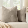 MIULEE Light Brown Decorative Throw Pillow Covers 18x18 Inch for Couch Bed Sofa Pack of 2 Boho Neutral Farmhouse Throw Pillows Soft Cross Corduroy Patchwork Textured Cushion Cases