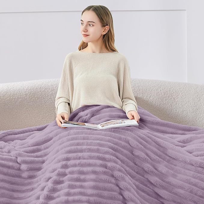BEDELITE Twin Blanket for Couch & Bed, 300GSM Soft & Warm Fleece Blanket, Decorative and Giftable Striped Lilac Blankets for Women, Men, 60"x80"