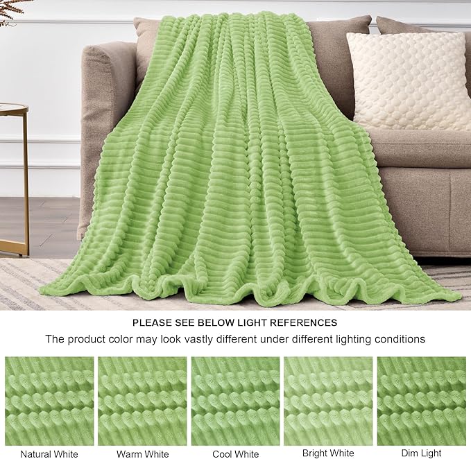 BEDELITE Fleece Blanket Twin Size – 3D Ribbed Jacquard Soft and Warm Decorative Fuzzy Blankets – Cozy, Fluffy, Plush Lightweight Throw Blankets for Couch, Bed, Sofa(Sage Green, 60x80 inches)