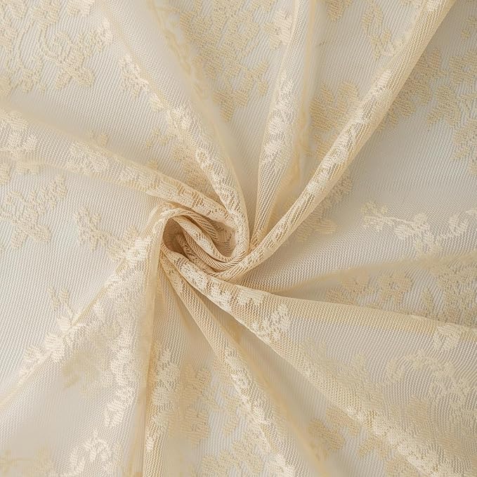YJ YANJUN Vintage Lace Curtains-Victorian Floral Sheer 80 inch Long Curtains for Closet Without Door Living Room Hallway Light Filtering Retro Closet Door Covering Ideas 1 Pair W52 X L80 Light Beige