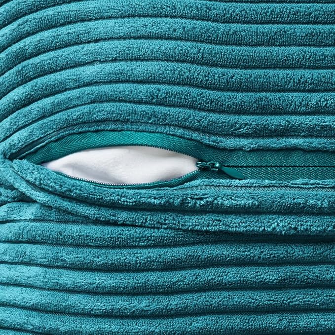 MIULEE Decorative Lumbar Throw Pillow Covers for Couch Bed Livingroom 12x20 Inch Set of 2 Teal Blue Boho Accent Throw Pllows Broadside Striped Patchwork Soft Corduroy Summer Coastal Pillowcases