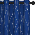 Deconovo Blackout Curtains, 52 x 95 Inch Drapes for Sliding Door with Wave Dot Silver Print, Soundproof Thermal Insulated Window Curtain for Bedroom Living Room, Set of 2, Machine Washable, Royal Blue