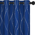 Deconovo Blackout Curtains, 52 x 108 Inch Drape for Sliding Door with Wave Dot Silver Print, Soundproof Thermal Insulated Window Curtain for Bedroom Living Room, Set of 2, Machine Washable, Royal Blue