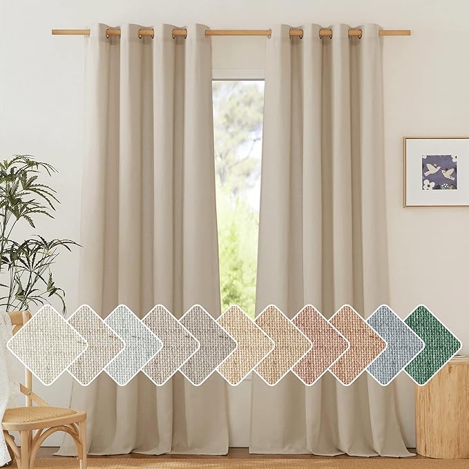 NICETOWN Linen Angora Curtains for Living Room, Grommet Privacy Assured Semi Sheer with Light Filtering Thick Flax Linen Drapes for Bedroom Porch/Patio, W55 x L108, 2 Panels