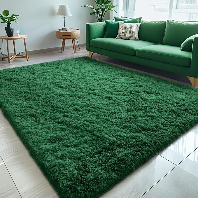 OLANLY 5x7 Machine Washable Large Area Rugs for Living Room, Bedroom, Soft Fluffy Shaggy Bedside Rug, Indoor Floor Carpet for Kids Girls and Boys, Dorms, Nursery, Home Decor Aesthetic, Dark Green